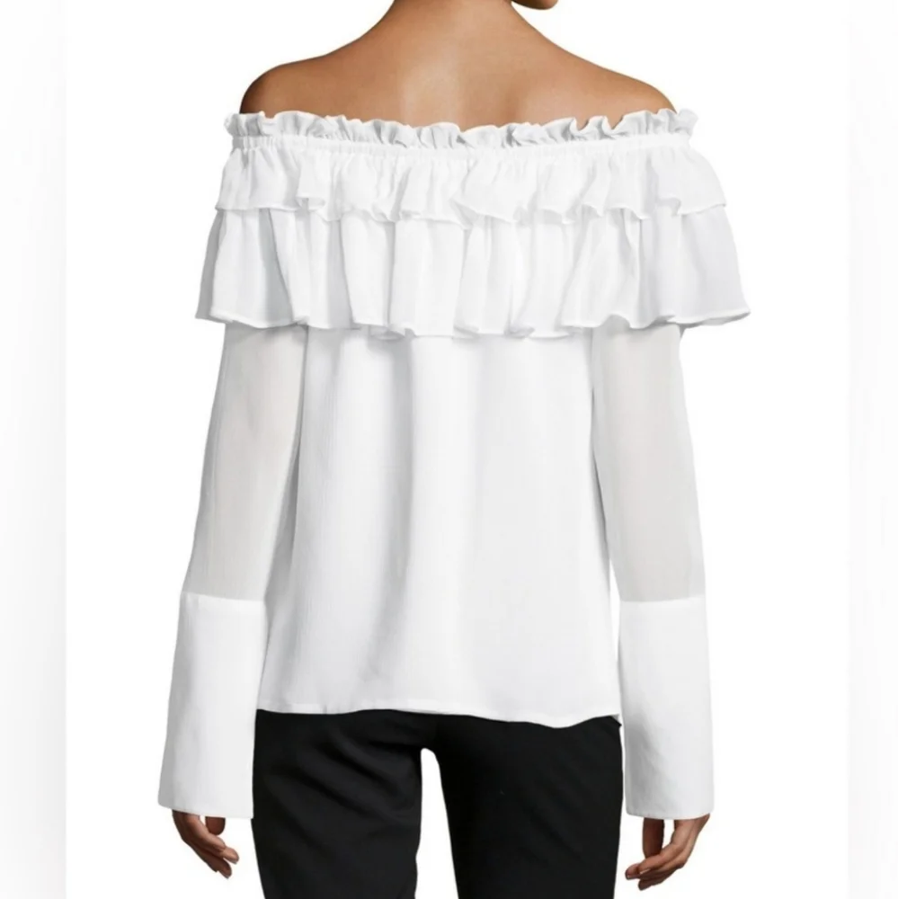 OPENING CEREMONY Off The Shoulder Ivory Silk Chiffon Ruffle Blouse 10 - Picture 11 of 11